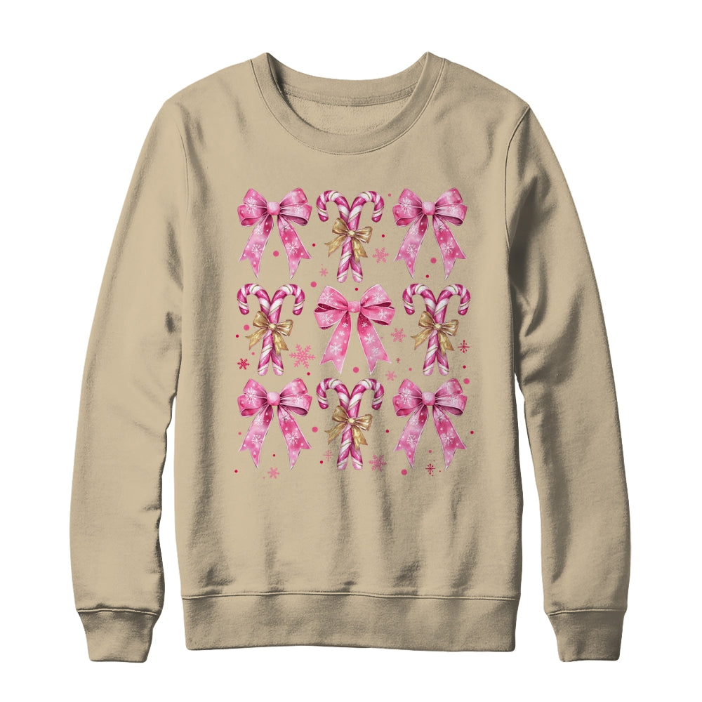 Cute Coquette Candy Canes Christmas Pink Bow Girls Teen  Shirt & Sweatshirt | teecentury
