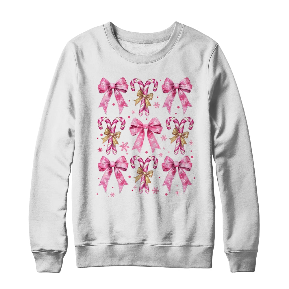 Cute Coquette Candy Canes Christmas Pink Bow Girls Teen  Shirt & Sweatshirt | teecentury