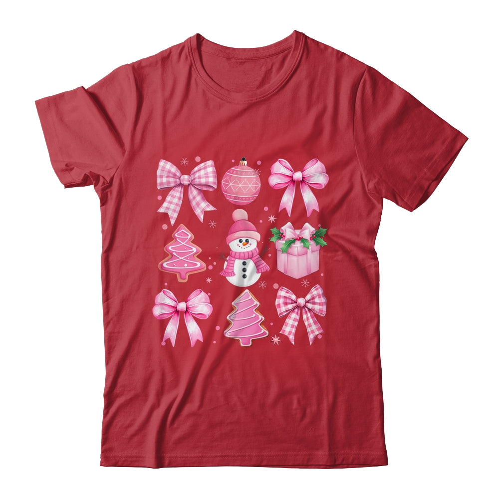 Cute Coquette Christmas Pink Bows Santa Gingerbread Snowman Shirt & Sweatshirt | teecentury