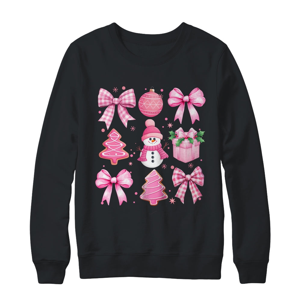 Cute Coquette Christmas Pink Bows Santa Gingerbread Snowman Shirt & Sweatshirt | teecentury