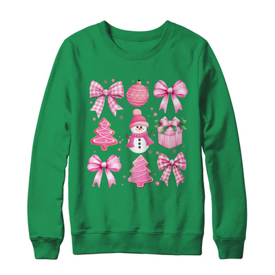 Cute Coquette Christmas Pink Bows Santa Gingerbread Snowman Shirt & Sweatshirt | teecentury