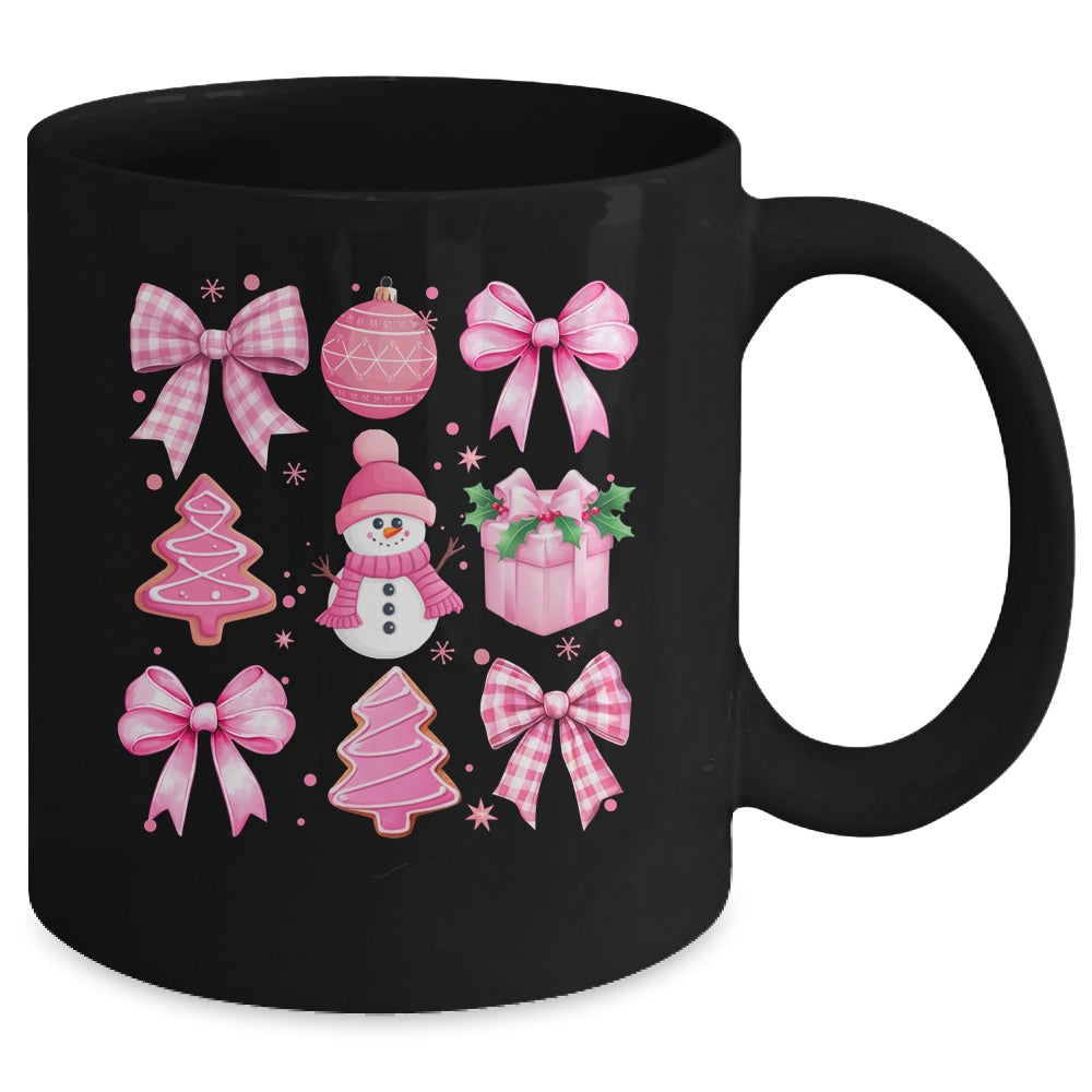 Cute Coquette Christmas Pink Bows Santa Gingerbread Snowman Mug | teecentury