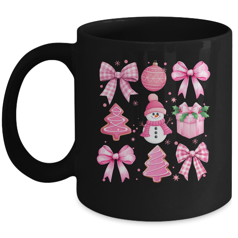 Cute Coquette Christmas Pink Bows Santa Gingerbread Snowman Mug | teecentury