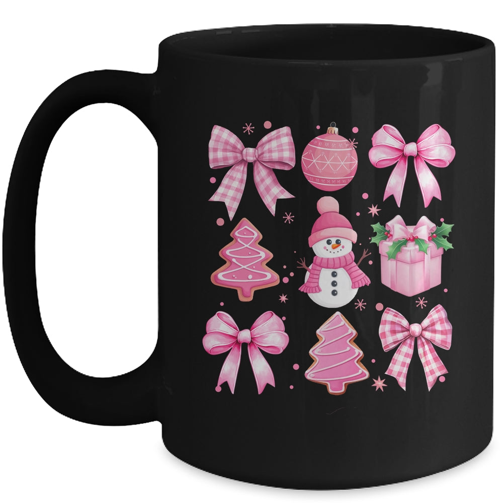Cute Coquette Christmas Pink Bows Santa Gingerbread Snowman Mug | teecentury