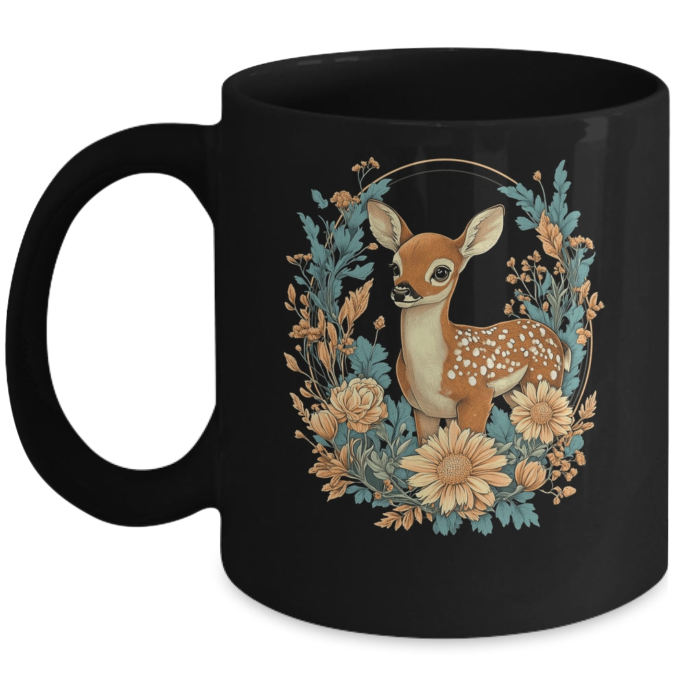 Cute Cottagecore Floral Deer Aesthetic Girls Women Graphic Mug | teecentury
