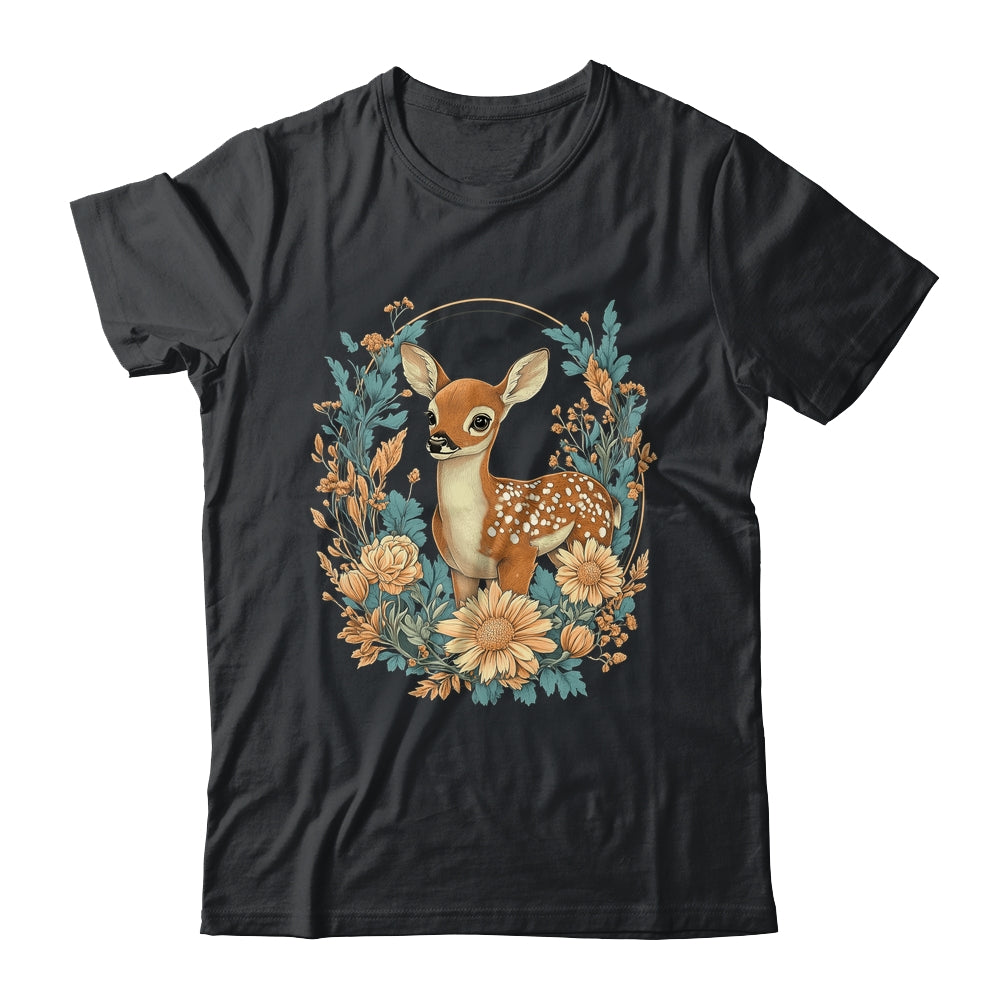 Cute Cottagecore Floral Deer Aesthetic Girls Women Graphic Shirt & Tank Top | teecentury