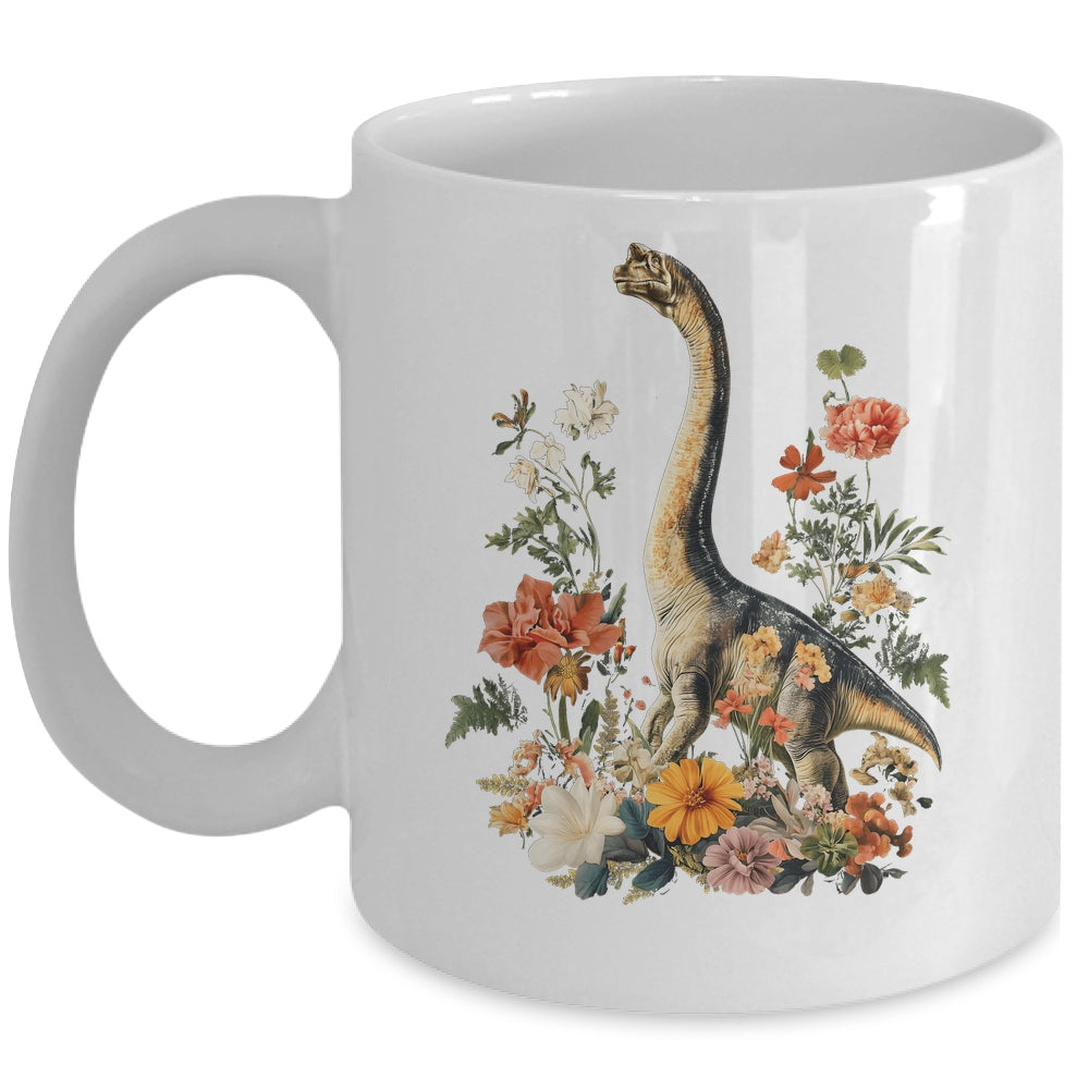 Cute Cottagecore Trex Dinosaur Flower Botanical Vintage Mug | teecentury