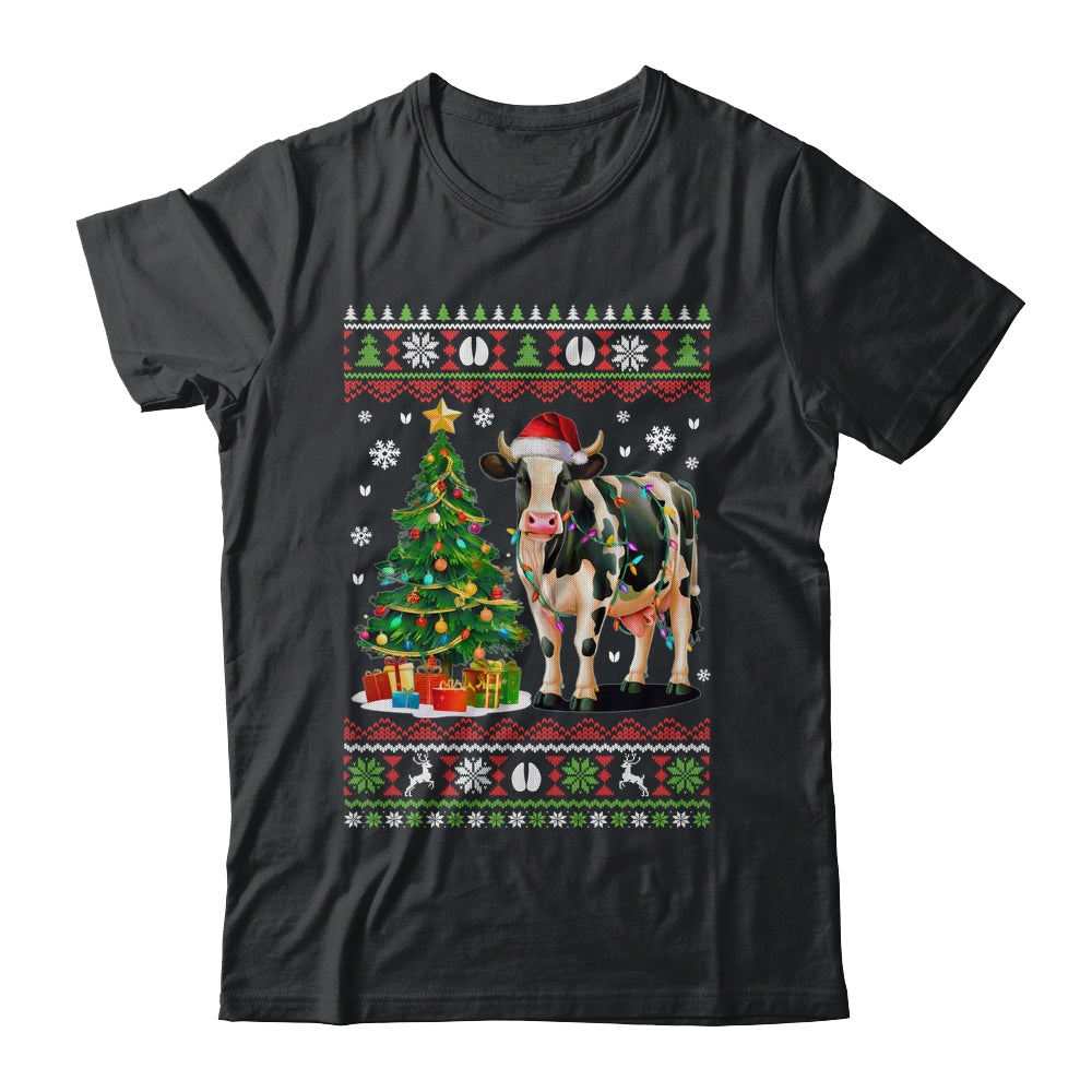 Cute Cow Ugly Christmas Tree Santa Hat Xmas Lights Farmer Shirt & Sweatshirt | teecentury