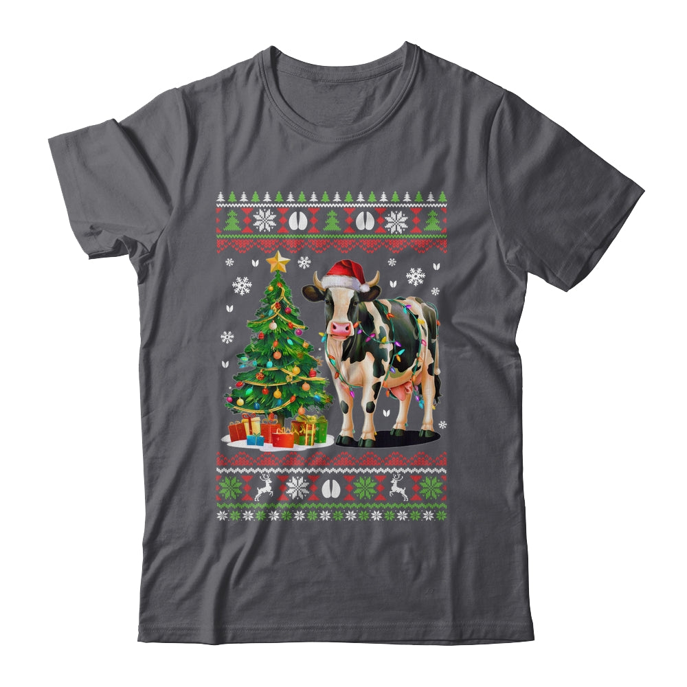 Cute Cow Ugly Christmas Tree Santa Hat Xmas Lights Farmer Shirt & Sweatshirt | teecentury