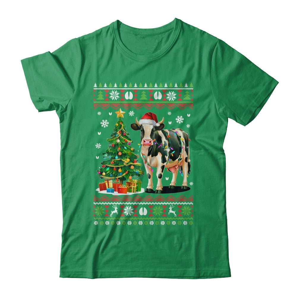 Cute Cow Ugly Christmas Tree Santa Hat Xmas Lights Farmer Shirt & Sweatshirt | teecentury