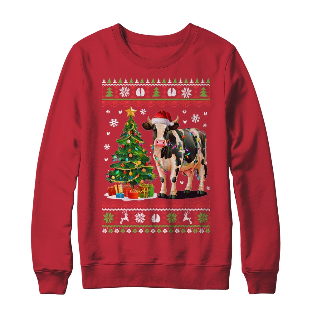 Cute Cow Ugly Christmas Tree Santa Hat Xmas Lights Farmer Shirt & Sweatshirt | teecentury