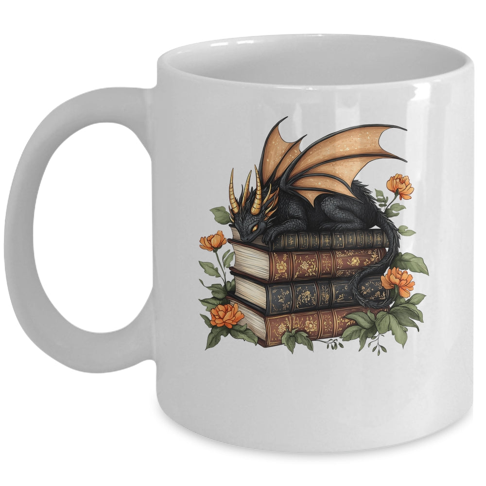 Cute Dragon Books Cottagecore Flower Bookworm Book Lover Mug | teecentury