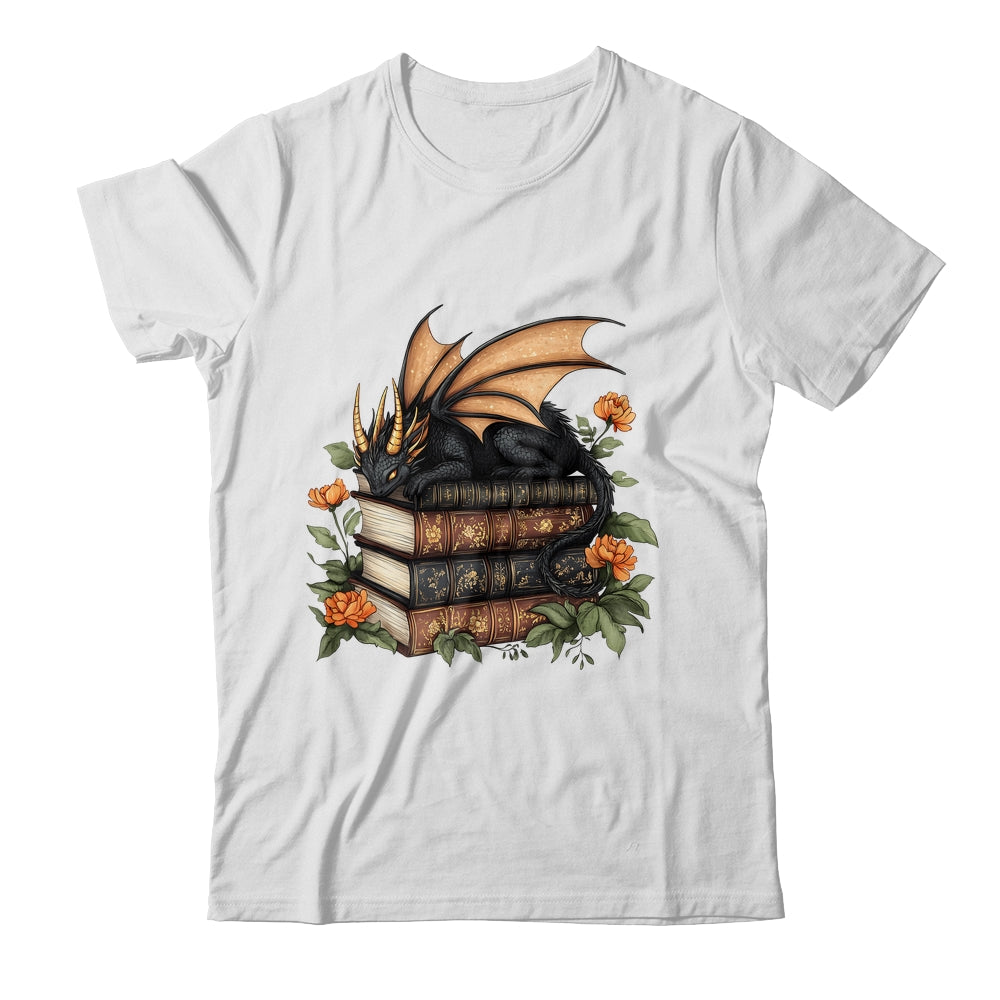 Cute Dragon Books Cottagecore Flower Bookworm Book Lover Shirt & Tank Top | teecentury