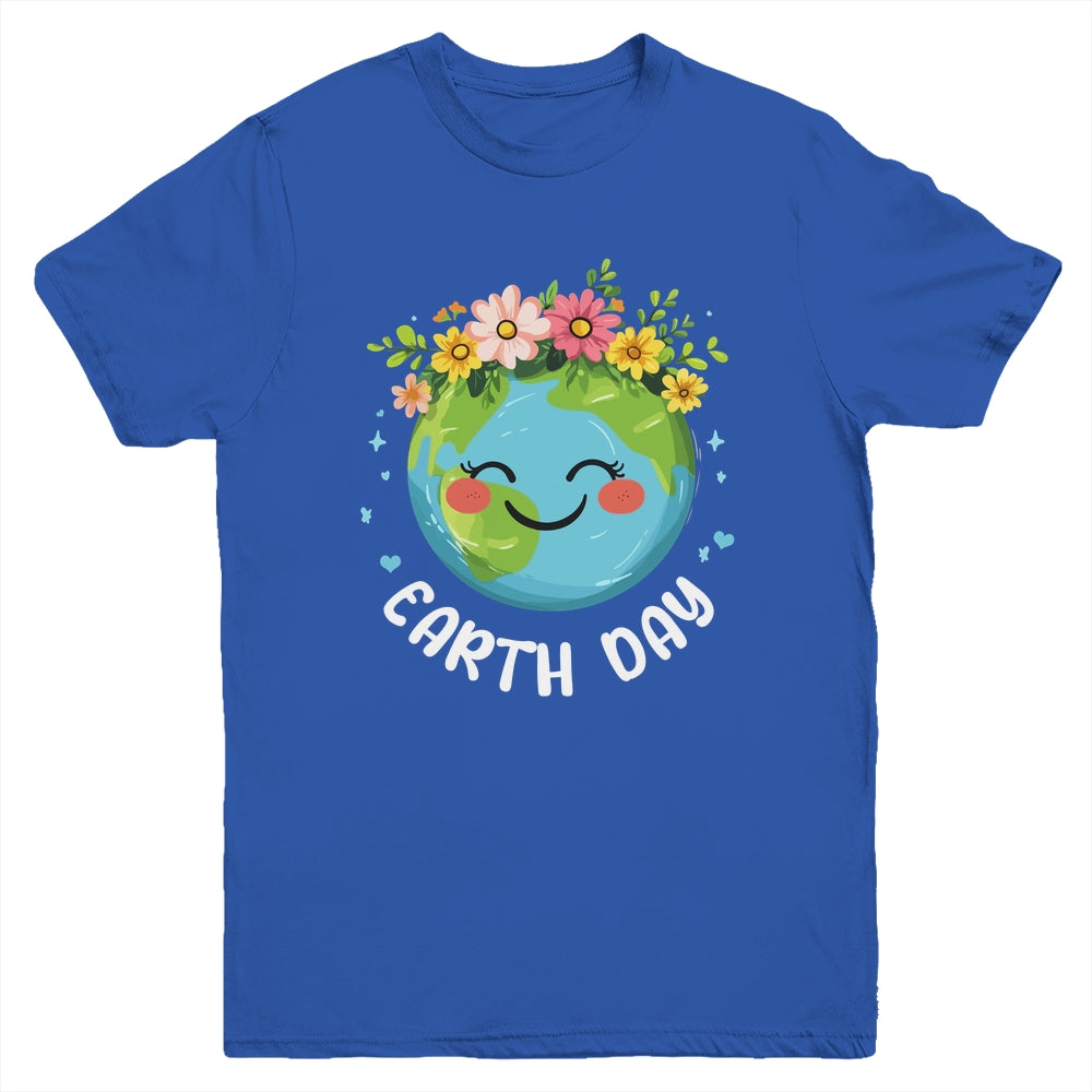 Cute Earth With Floral Earth Day Happy Earth Day 2025 Youth Shirt | teecentury