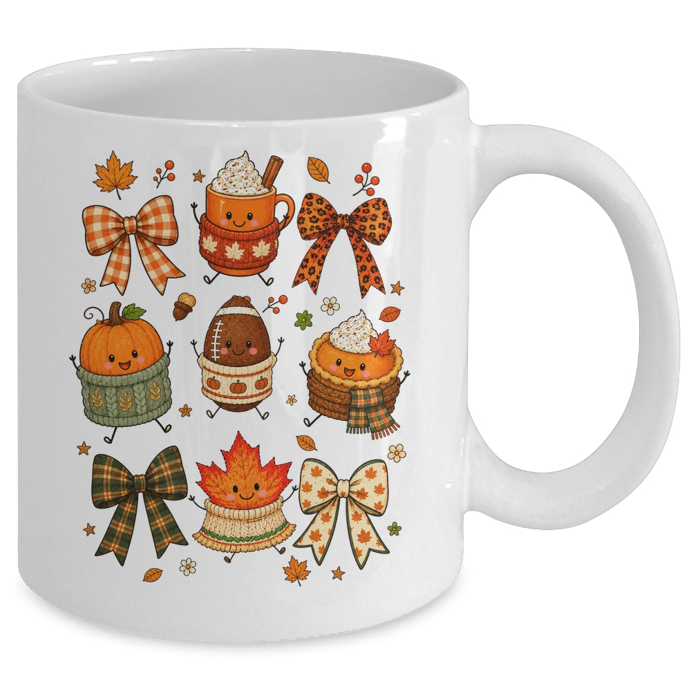 Cute Fall Thanksgiving Pumpkin Football Coffee Autumn Bow Mug | teecentury