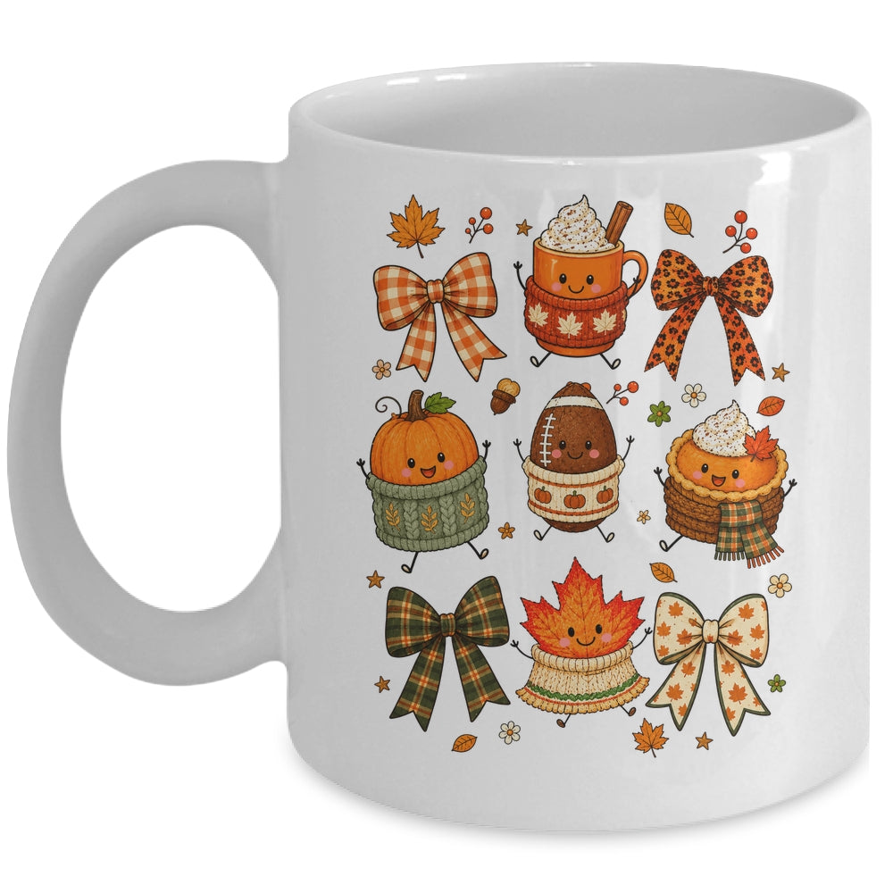 Cute Fall Thanksgiving Pumpkin Football Coffee Autumn Bow Mug | teecentury