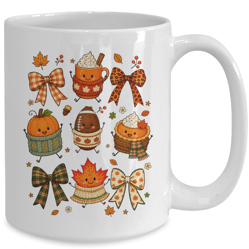 Cute Fall Thanksgiving Pumpkin Football Coffee Autumn Bow Mug | teecentury