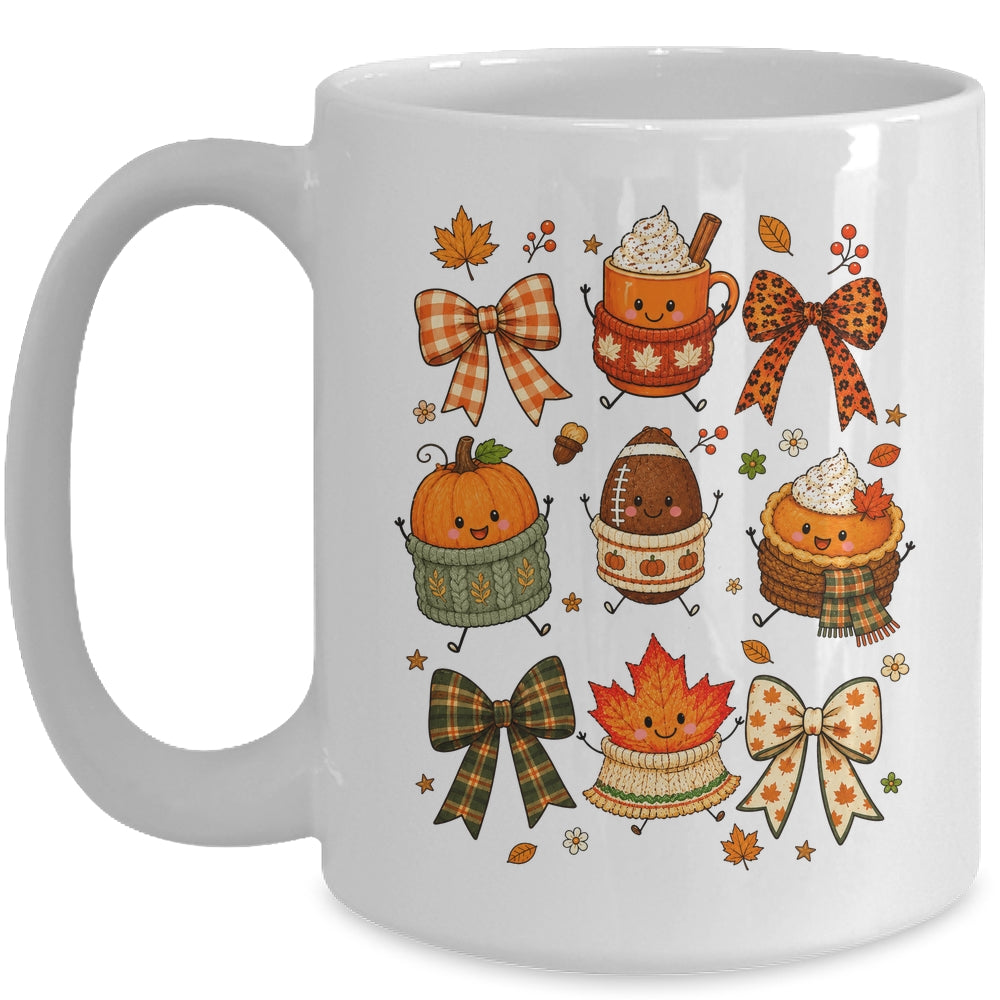 Cute Fall Thanksgiving Pumpkin Football Coffee Autumn Bow Mug | teecentury