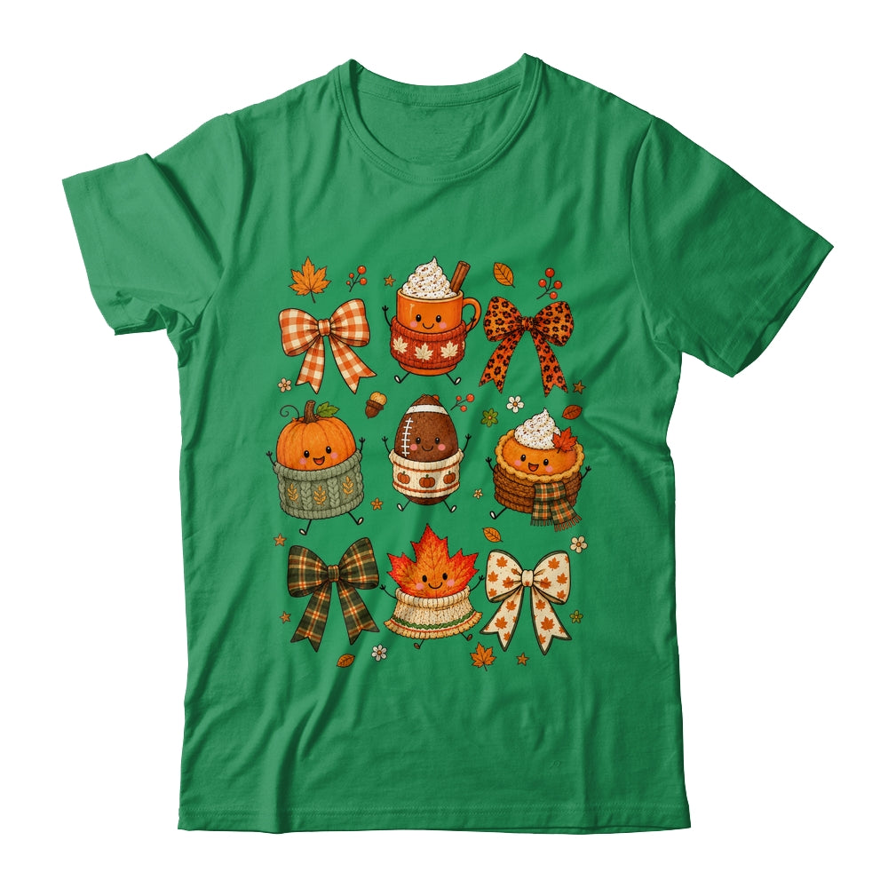Cute Fall Thanksgiving Pumpkin Football Coffee Autumn Bow Shirt & Sweatshirt | teecentury