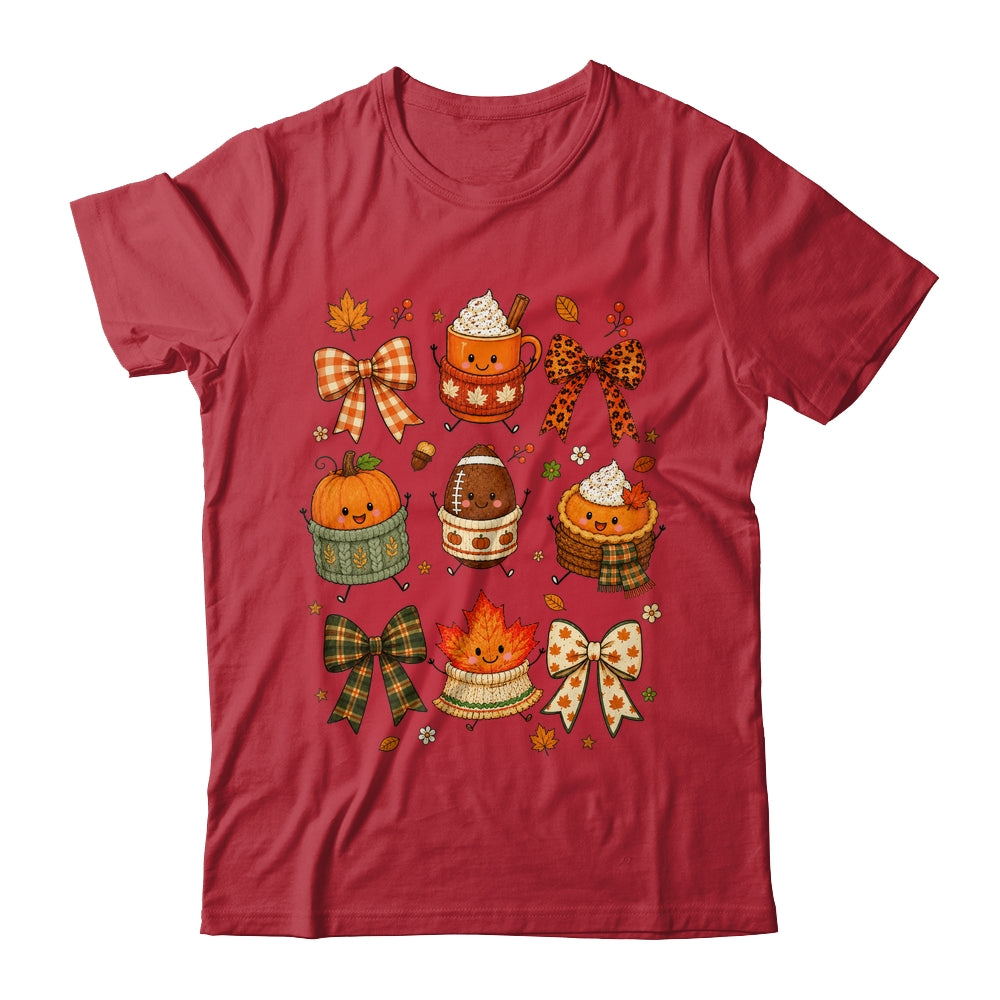 Cute Fall Thanksgiving Pumpkin Football Coffee Autumn Bow Shirt & Sweatshirt | teecentury