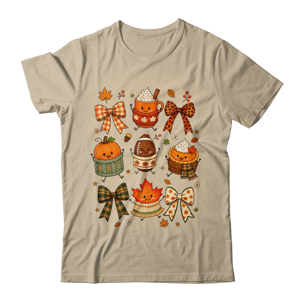 Cute Fall Thanksgiving Pumpkin Football Coffee Autumn Bow Shirt & Sweatshirt | teecentury