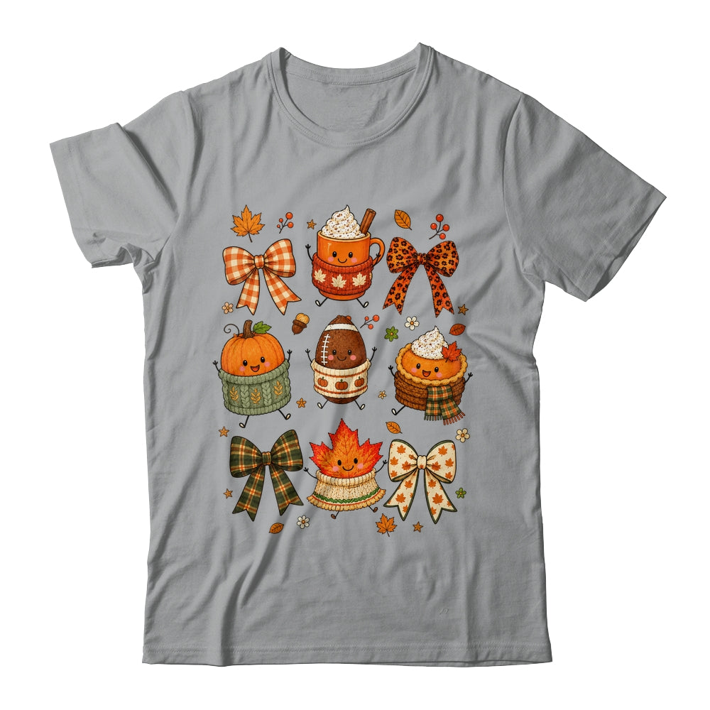 Cute Fall Thanksgiving Pumpkin Football Coffee Autumn Bow Shirt & Sweatshirt | teecentury