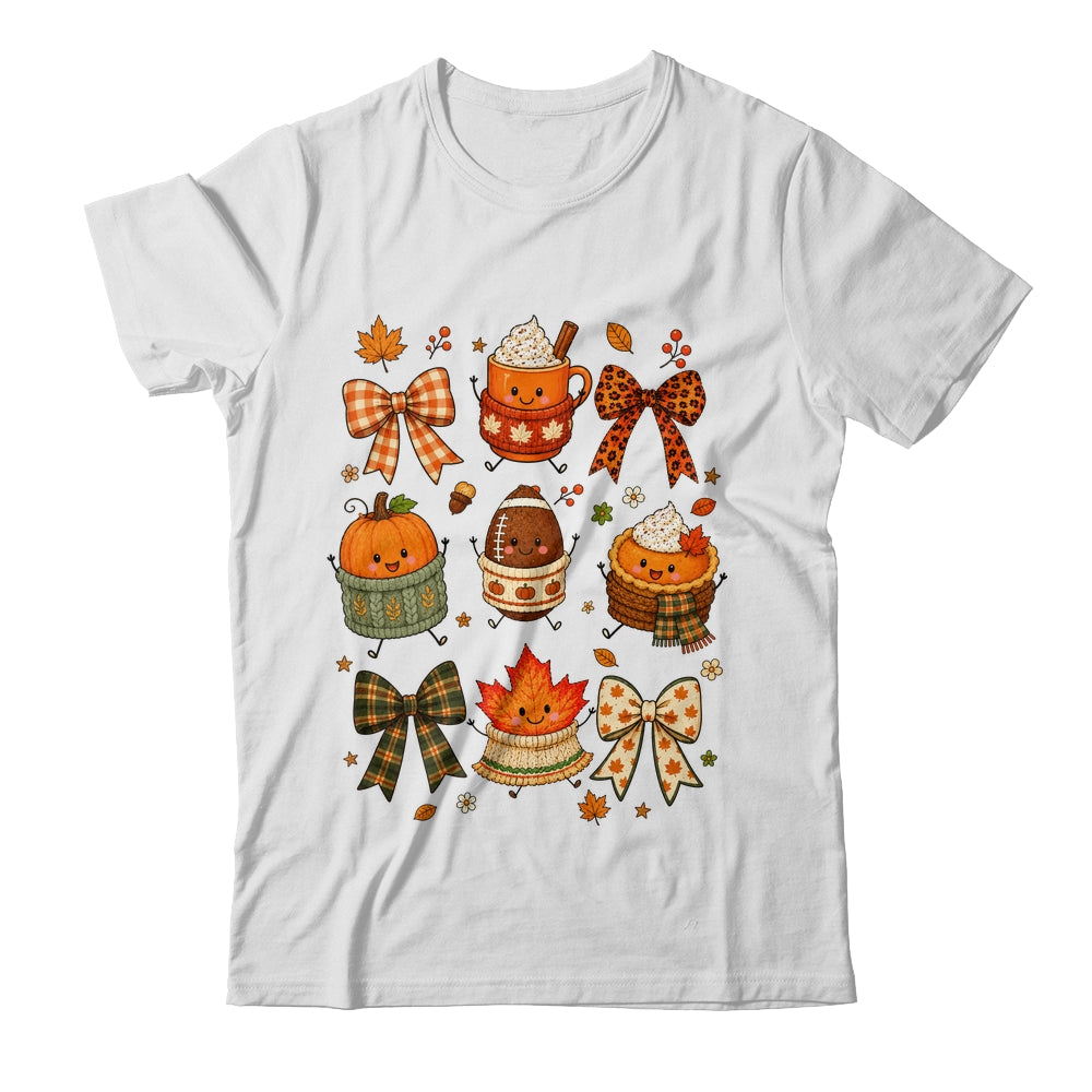 Cute Fall Thanksgiving Pumpkin Football Coffee Autumn Bow Shirt & Sweatshirt | teecentury