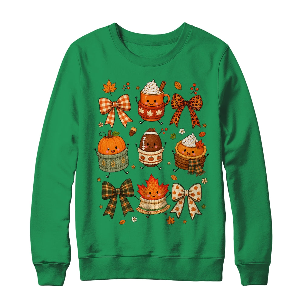 Cute Fall Thanksgiving Pumpkin Football Coffee Autumn Bow Shirt & Sweatshirt | teecentury