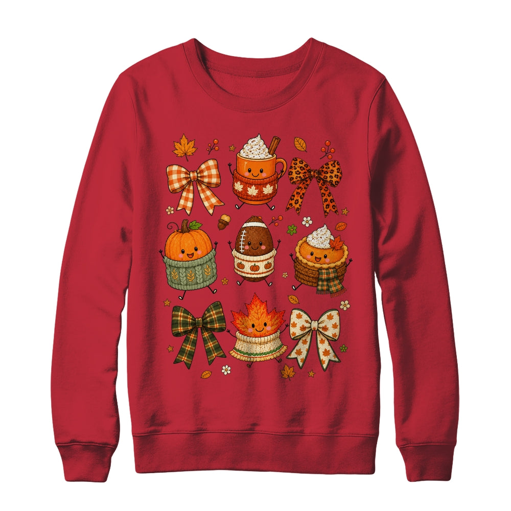 Cute Fall Thanksgiving Pumpkin Football Coffee Autumn Bow Shirt & Sweatshirt | teecentury