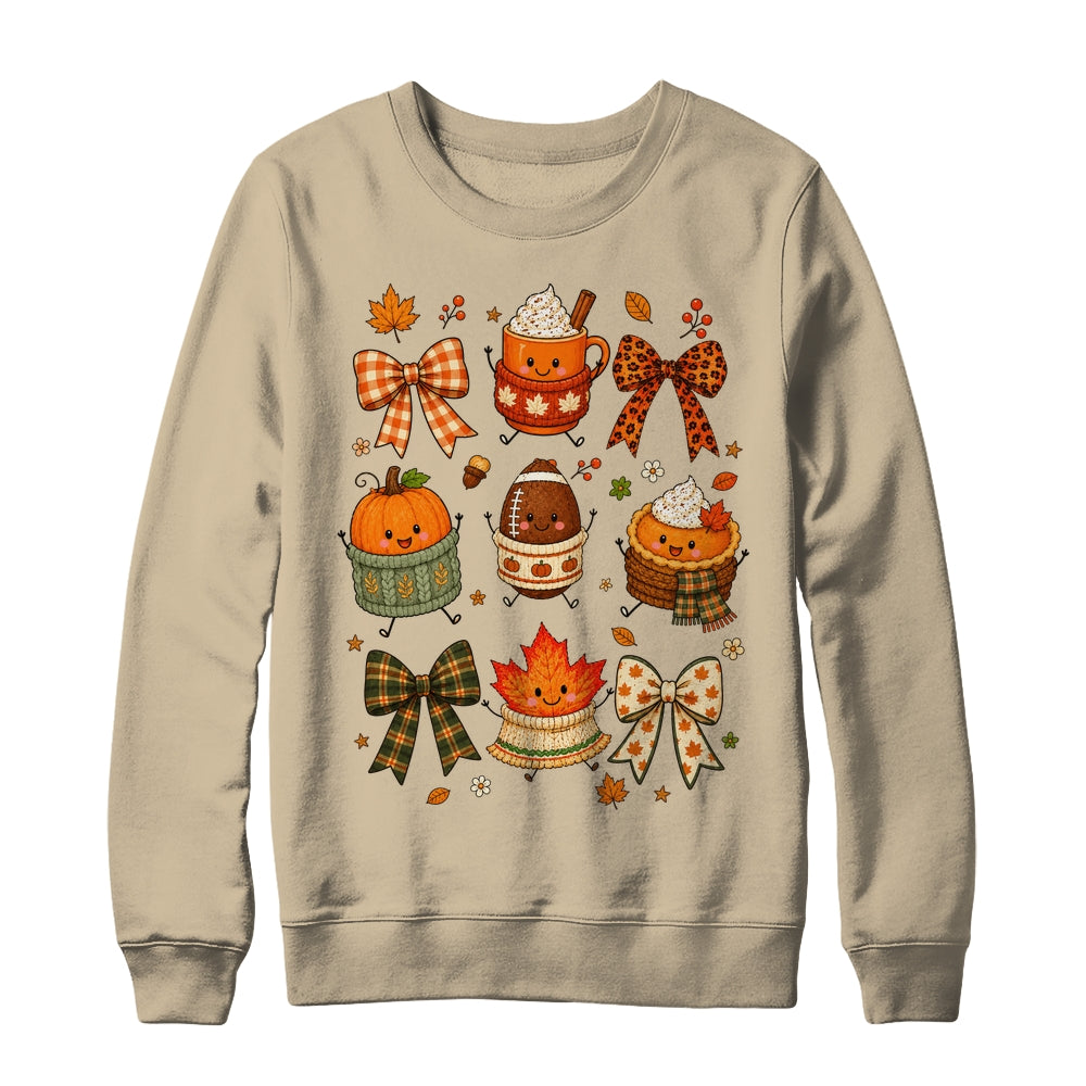 Cute Fall Thanksgiving Pumpkin Football Coffee Autumn Bow Shirt & Sweatshirt | teecentury