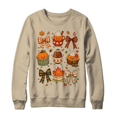 Cute Fall Thanksgiving Pumpkin Football Coffee Autumn Bow Shirt & Sweatshirt | teecentury