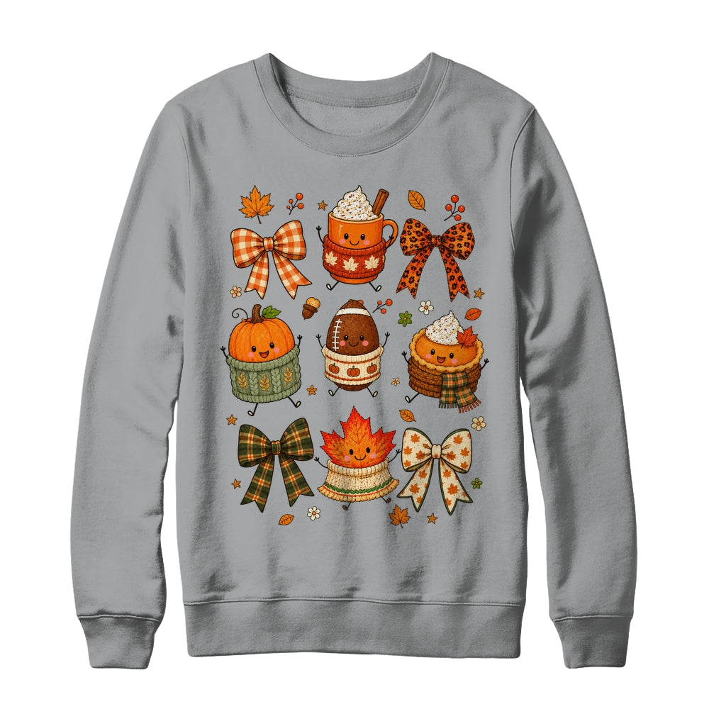 Cute Fall Thanksgiving Pumpkin Football Coffee Autumn Bow Shirt & Sweatshirt | teecentury