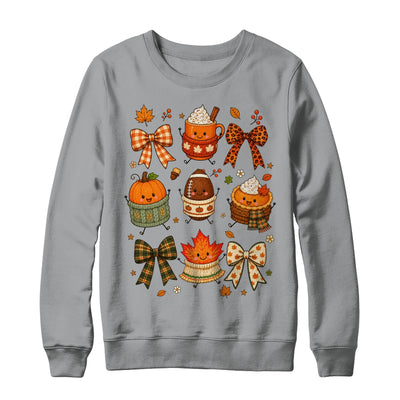 Cute Fall Thanksgiving Pumpkin Football Coffee Autumn Bow Shirt & Sweatshirt | teecentury