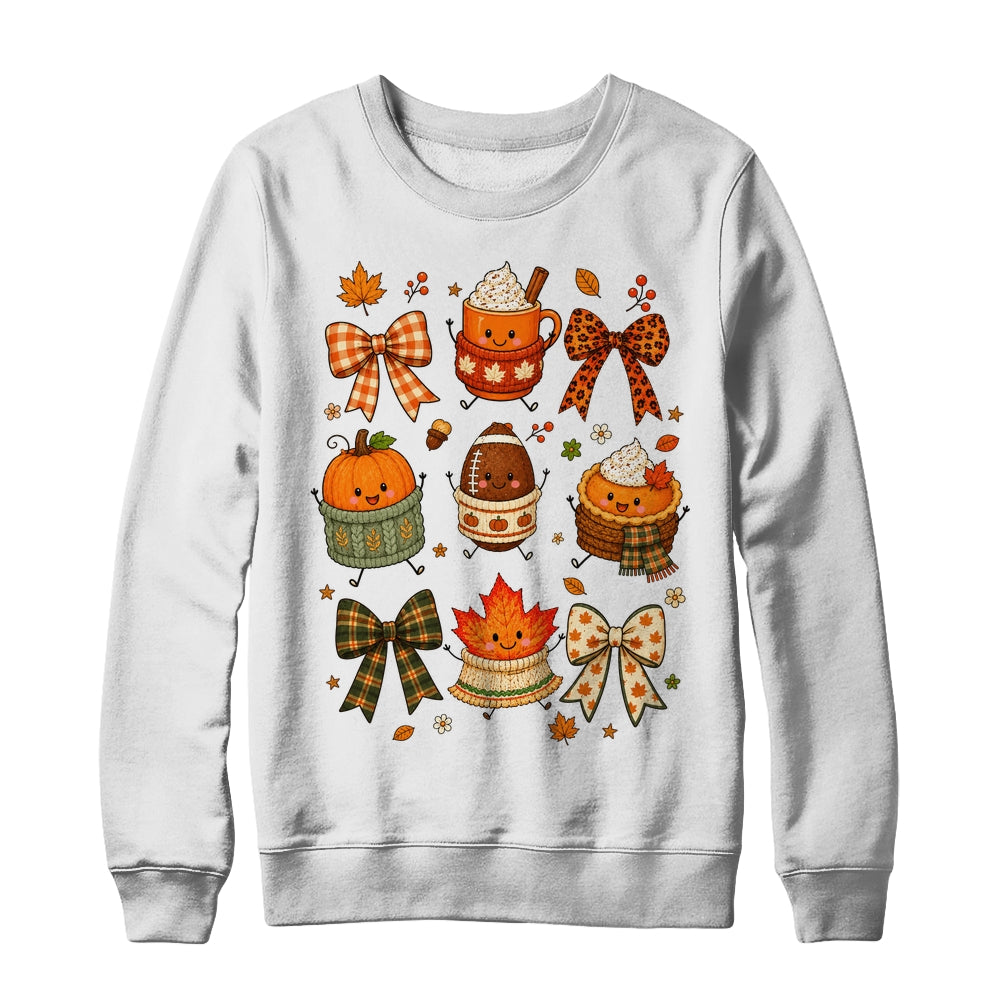 Cute Fall Thanksgiving Pumpkin Football Coffee Autumn Bow Shirt & Sweatshirt | teecentury