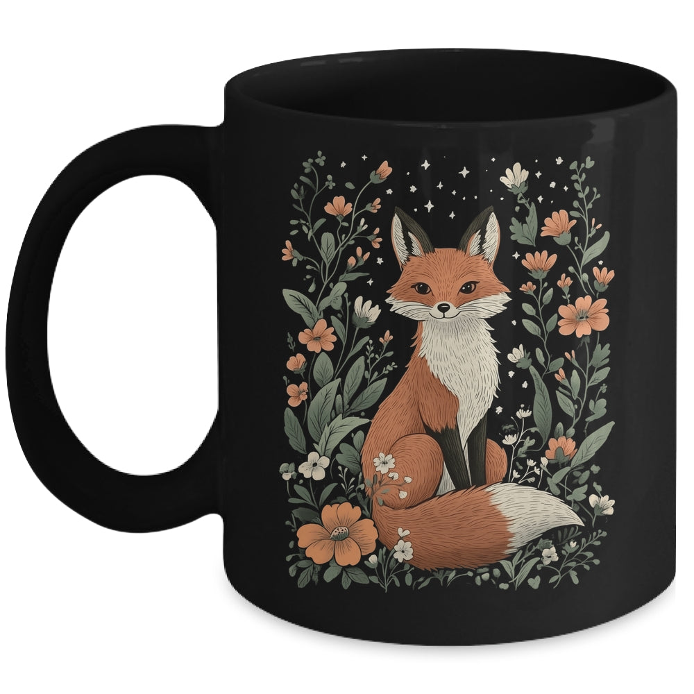 Cute Flower Fox Vintage Floral Cottagecore Wildflower Nature Mug | teecentury