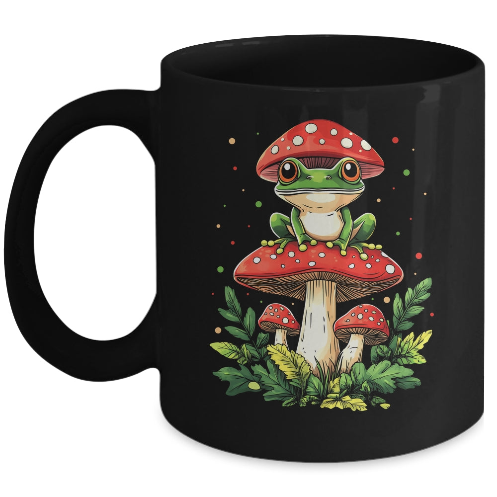 Cute Frog On Mushroom Cartoon Aesthetic Art Garden Lover Mug | teecentury