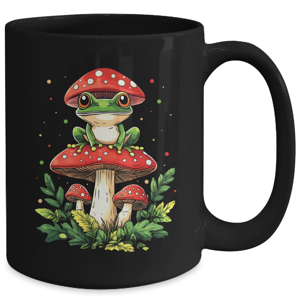 Cute Frog On Mushroom Cartoon Aesthetic Art Garden Lover Mug | teecentury