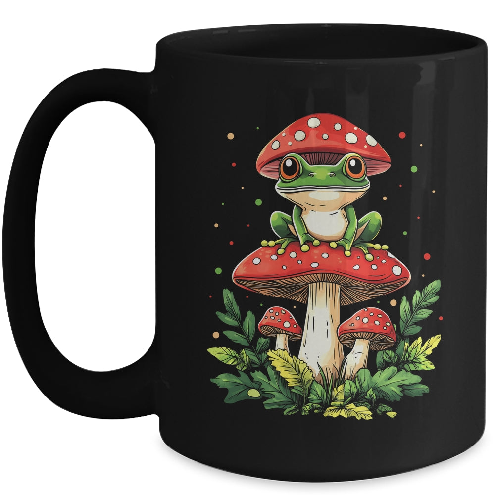 Cute Frog On Mushroom Cartoon Aesthetic Art Garden Lover Mug | teecentury