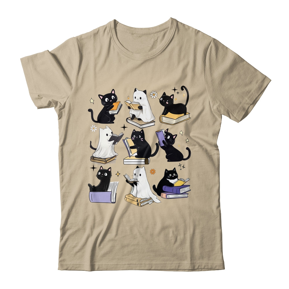 Cute Ghost Black Cat Reading Books Spooky Halloween Bookish Shirt & Sweatshirt | teecentury
