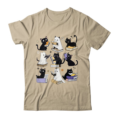 Cute Ghost Black Cat Reading Books Spooky Halloween Bookish Shirt & Sweatshirt | teecentury