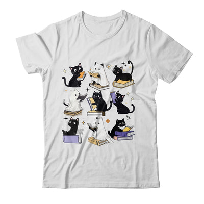 Cute Ghost Black Cat Reading Books Spooky Halloween Bookish Shirt & Sweatshirt | teecentury