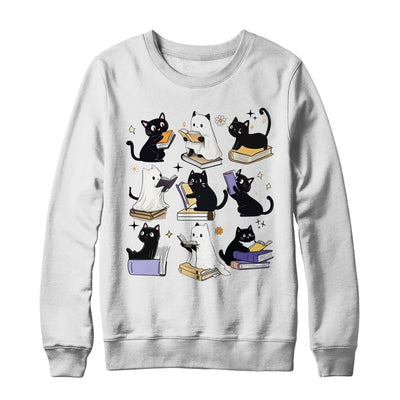 Cute Ghost Black Cat Reading Books Spooky Halloween Bookish Shirt & Sweatshirt | teecentury