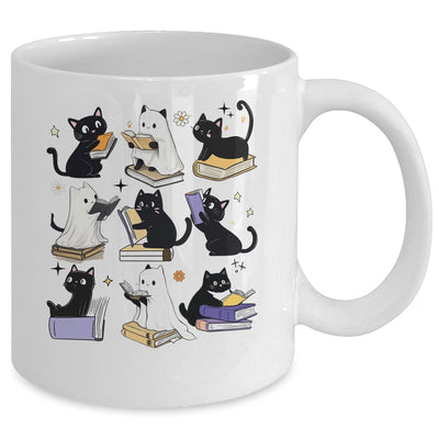 Cute Ghost Black Cat Reading Books Spooky Halloween Bookish Mug | teecentury