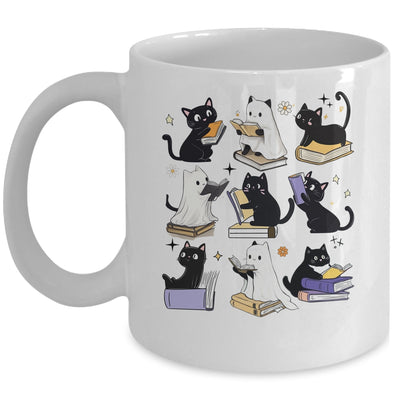Cute Ghost Black Cat Reading Books Spooky Halloween Bookish Mug | teecentury