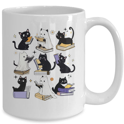 Cute Ghost Black Cat Reading Books Spooky Halloween Bookish Mug | teecentury