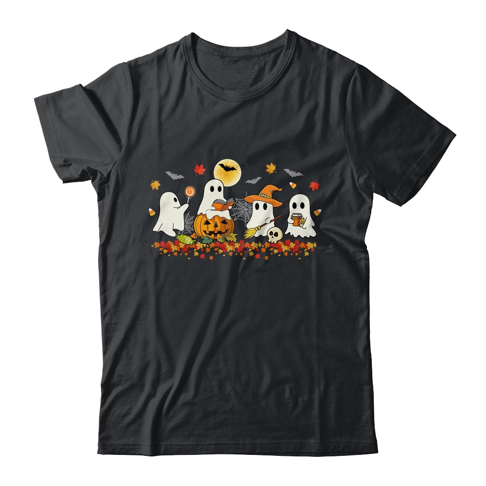 Cute Ghost Drinking Coffee Halloween Fall Ghost Reading Book Shirt & Sweatshirt | teecentury