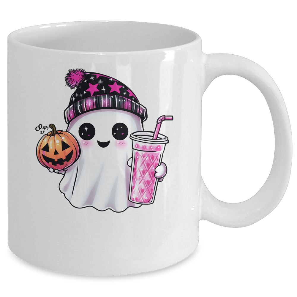 Cute Ghost Drinking Coffee Halloween Ghost Ice Coffee Women Mug | teecentury