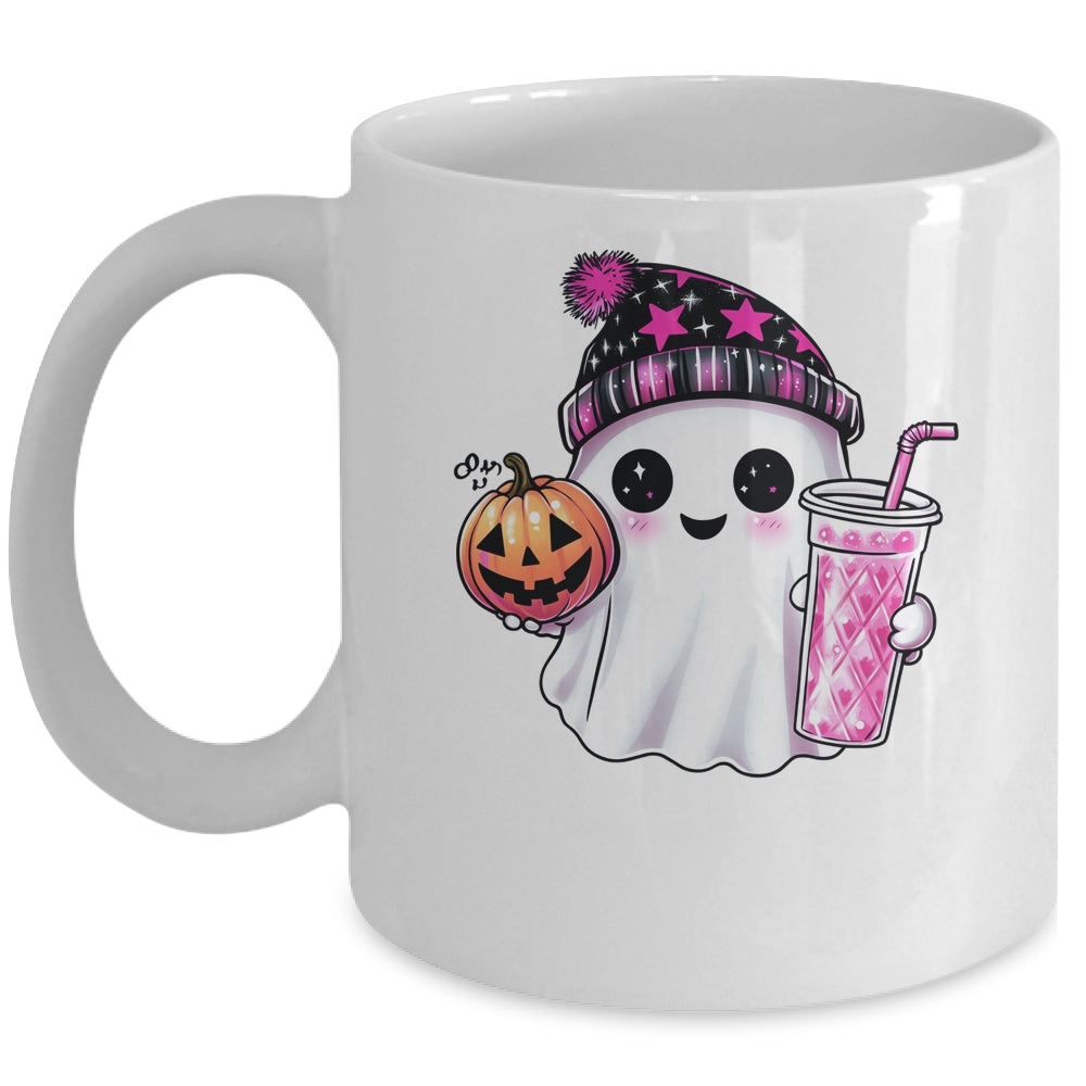 Cute Ghost Drinking Coffee Halloween Ghost Ice Coffee Women Mug | teecentury