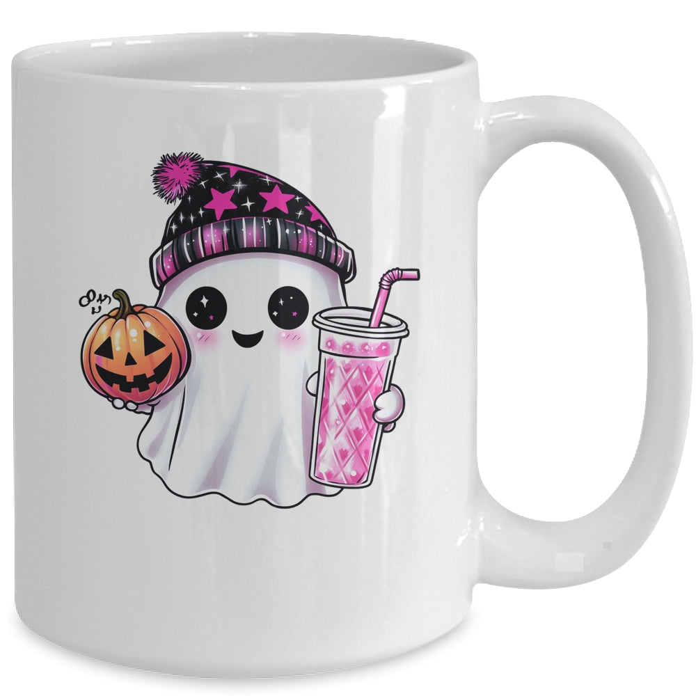 Cute Ghost Drinking Coffee Halloween Ghost Ice Coffee Women Mug | teecentury