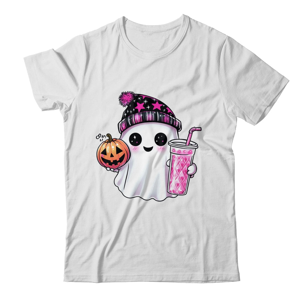 Cute Ghost Drinking Coffee Halloween Ghost Ice Coffee Womens Shirt & Sweatshirt | teecentury